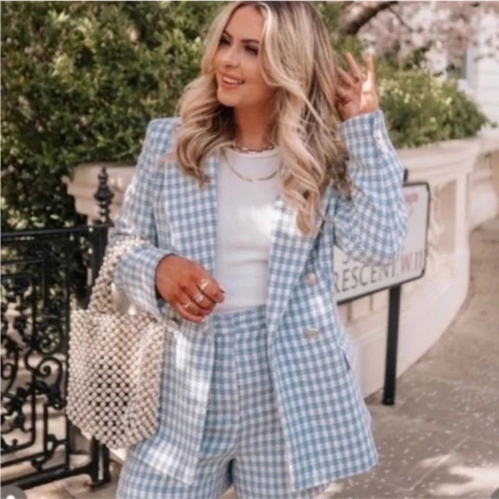 Zara Light Blue Gingham Blazer